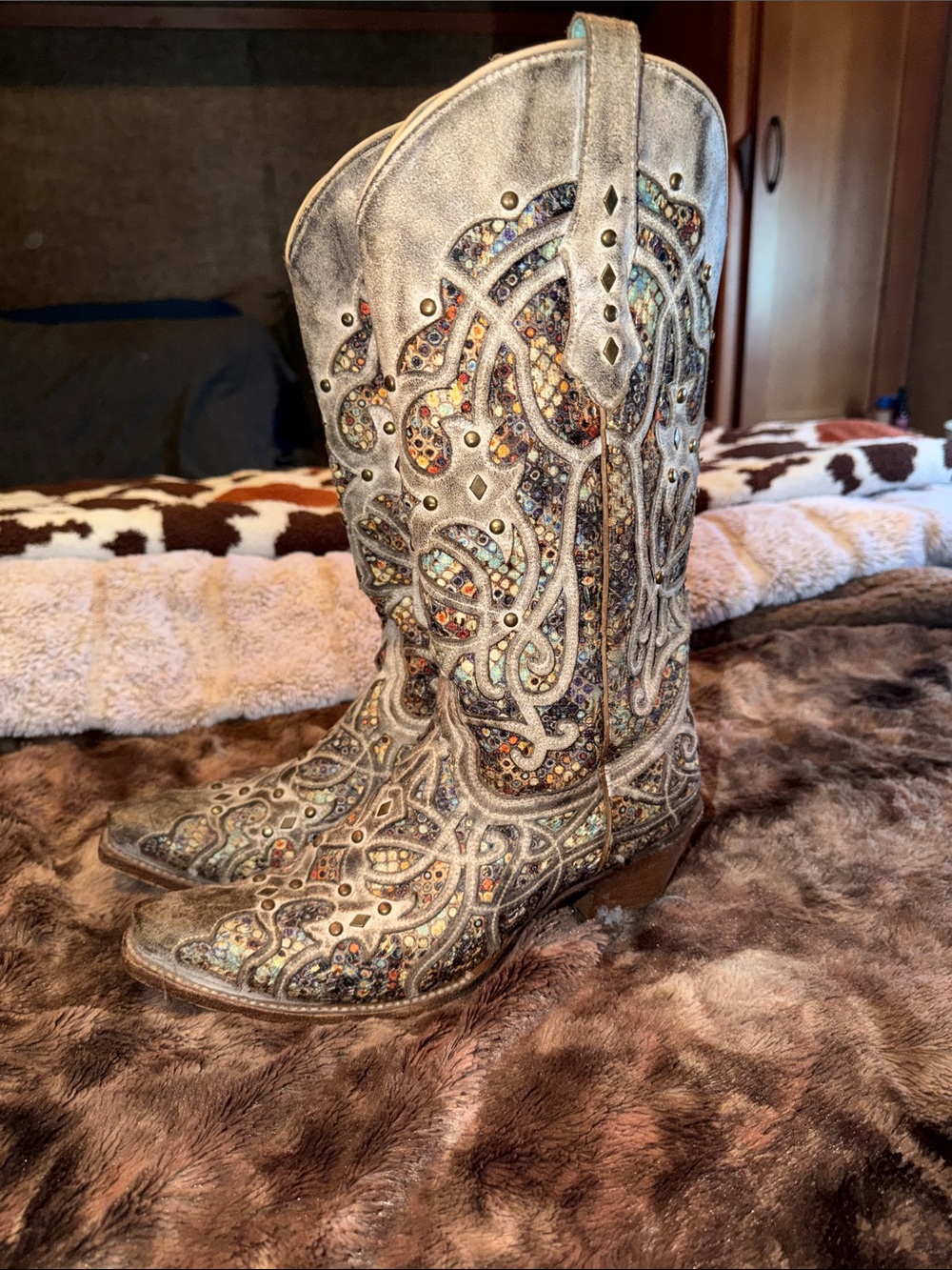Embellished Gray Women’s Heeled Corral Boots